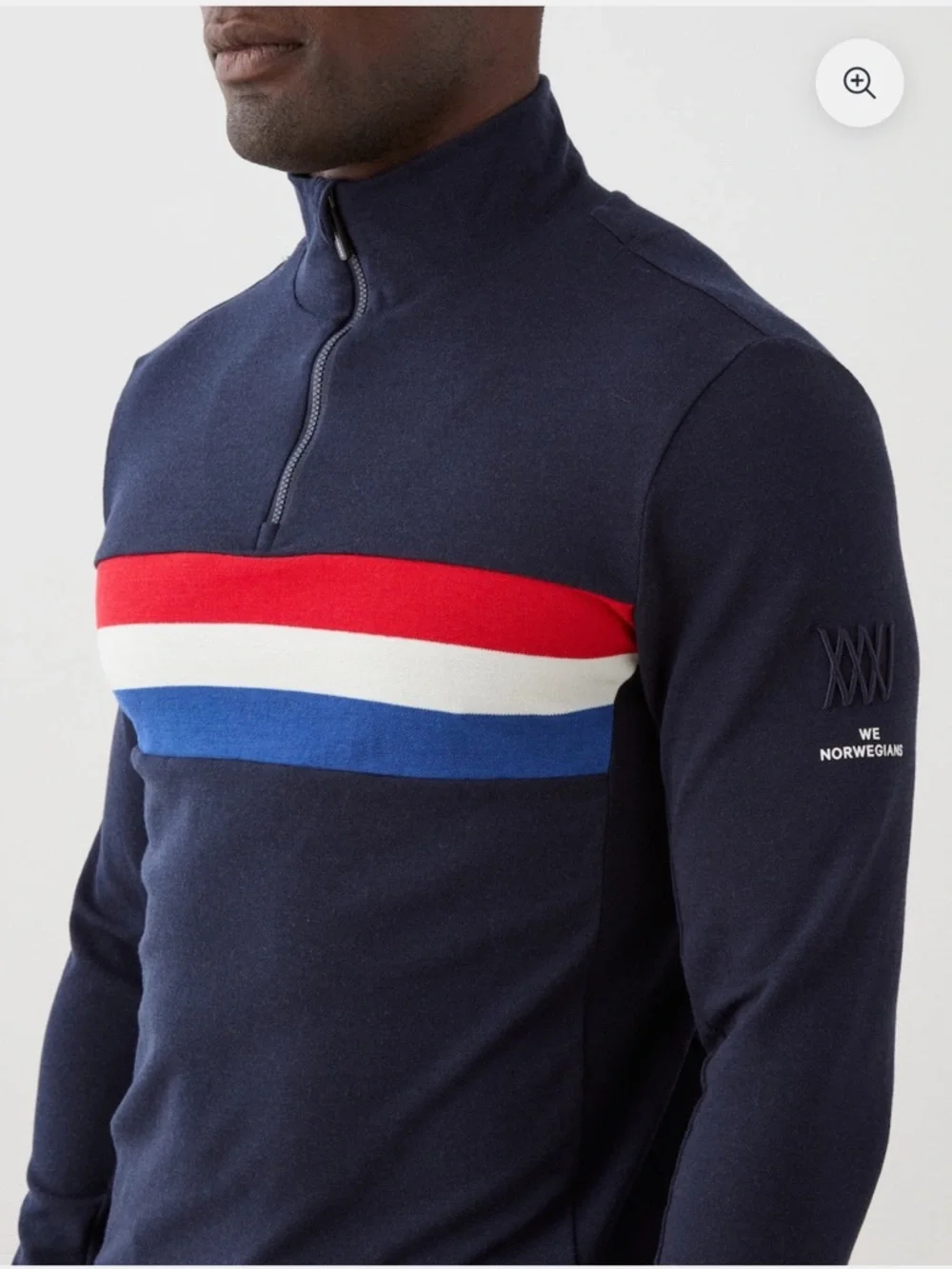 NEW Men's‎ We Norwegians Navy 1/4 Zip Sweater Flag Print Pique Merino Wool